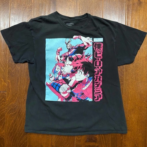 My Hero Academia Anime Black Blue Pink T-Shirt Women's Size Large - Picture 2 of 8